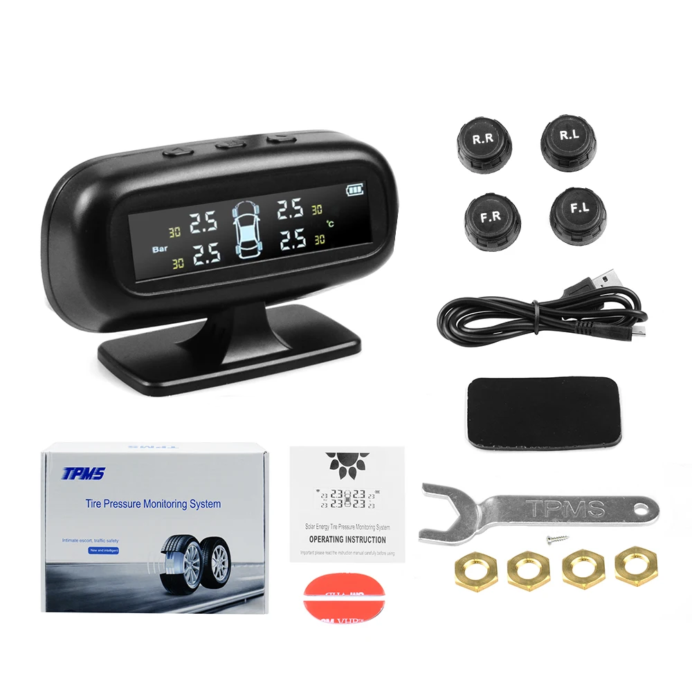 Автомобильный Солнечный TPMS внутренний/внешний датчик давления в шинах монитор беспроводной контроль давления в шинах Система сигнализации ЖК-дисплей цветной дисплей