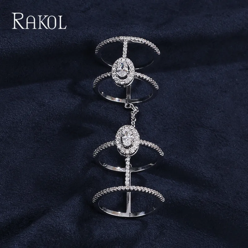 RAKOL трендовые микро CZ циркониевые двухслойные наборы колец белого золота