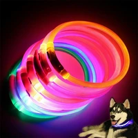 led lighted silicone dog collar usb charge adjustable cuttable neck ring safety night glowing waterproof multicolor