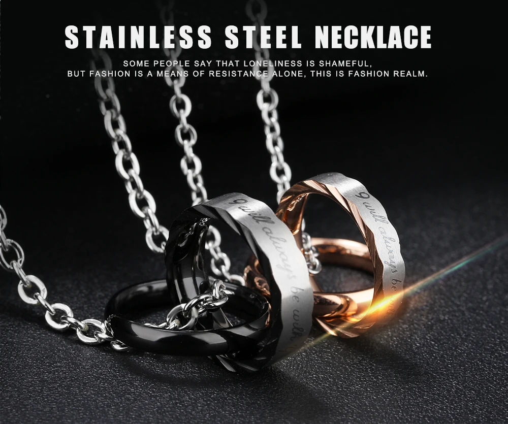 

High quality valentine gift classic fashion jewelry Double loop clasped titanium steel couple necklace