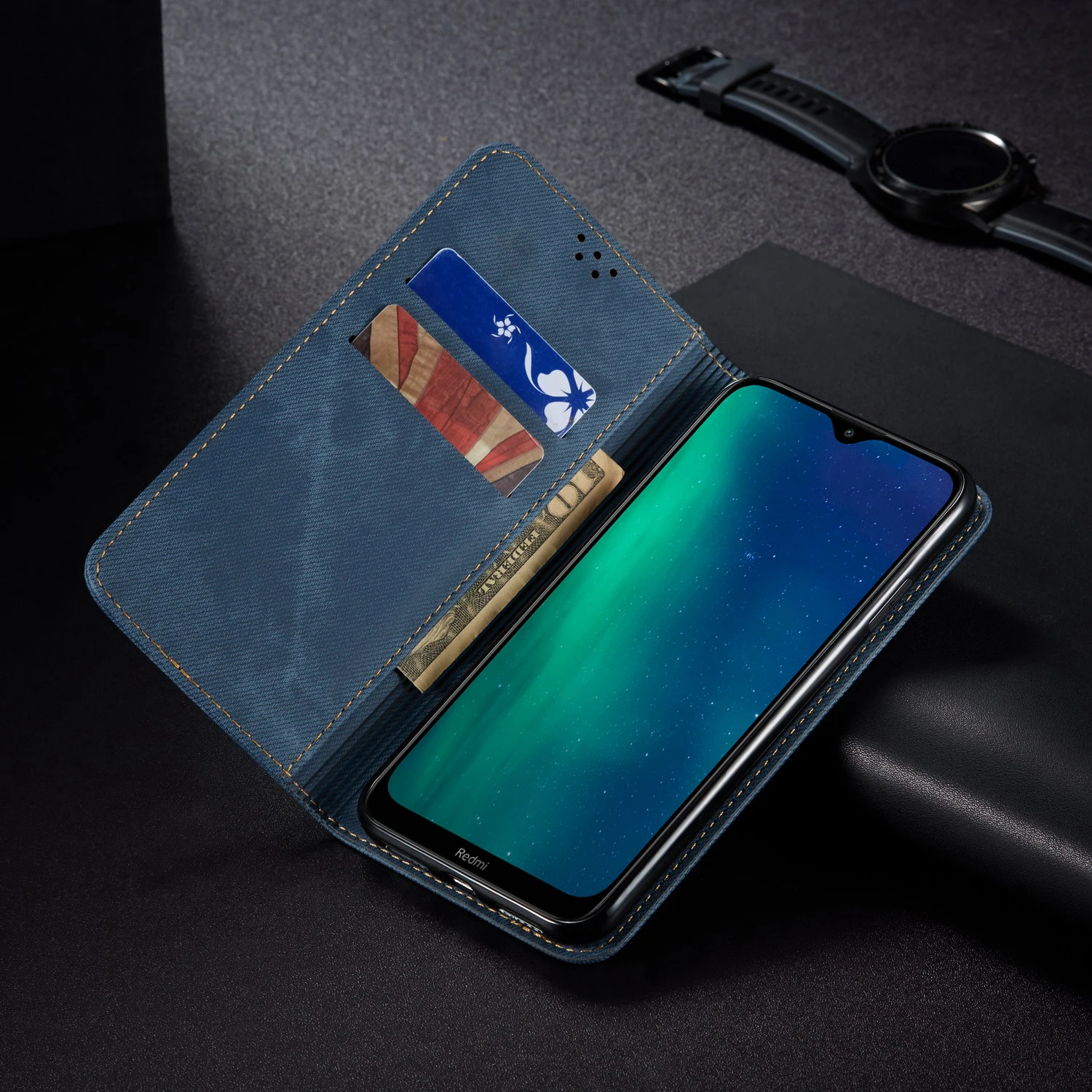 Чехол-книжка в стиле ретро для Xiaomi Redmi 8 Redmi 8A, чехол из джинсовой ткани с подставкой и бумажником, задняя крышка для Redmi 7 7A, Fundas