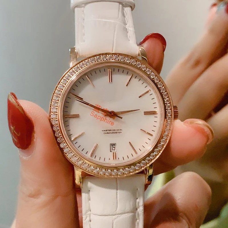 

Luxury Women's Sapphire Glass Women Quartz Watches Genuine Leather Band Ladies Dress Watch Top Brand Female Diamond Clock 36mm