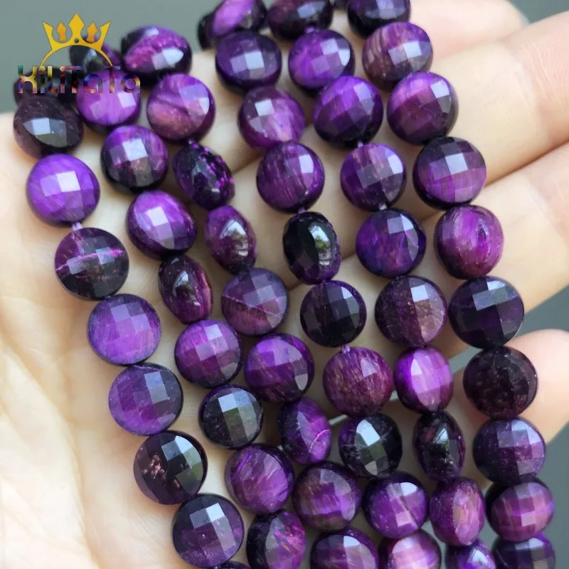 

8*8mm Natural Faceted Purple Tiger Eye Stone Beads Flat Round Spacer Beads For Jewelry DIY Making Bracelet Accessories 15''