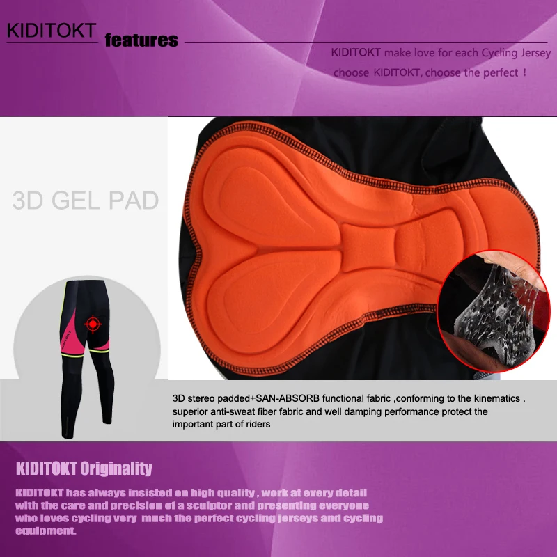 KIDITOKT женские профессиональные велосипедные штаны зимние Coolmax 3D гелевые мягкие MTB