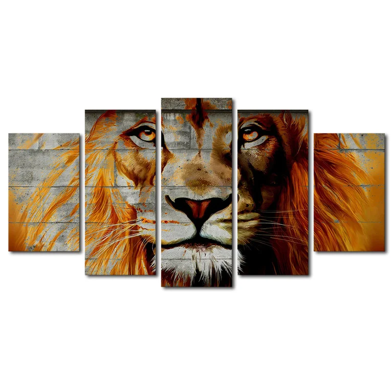 5 Pieces Printed Abstract Big Strong Lion Pictures Animal Wild Life Canvas Painting Posters Wall Art for Home Decoration | Дом и сад