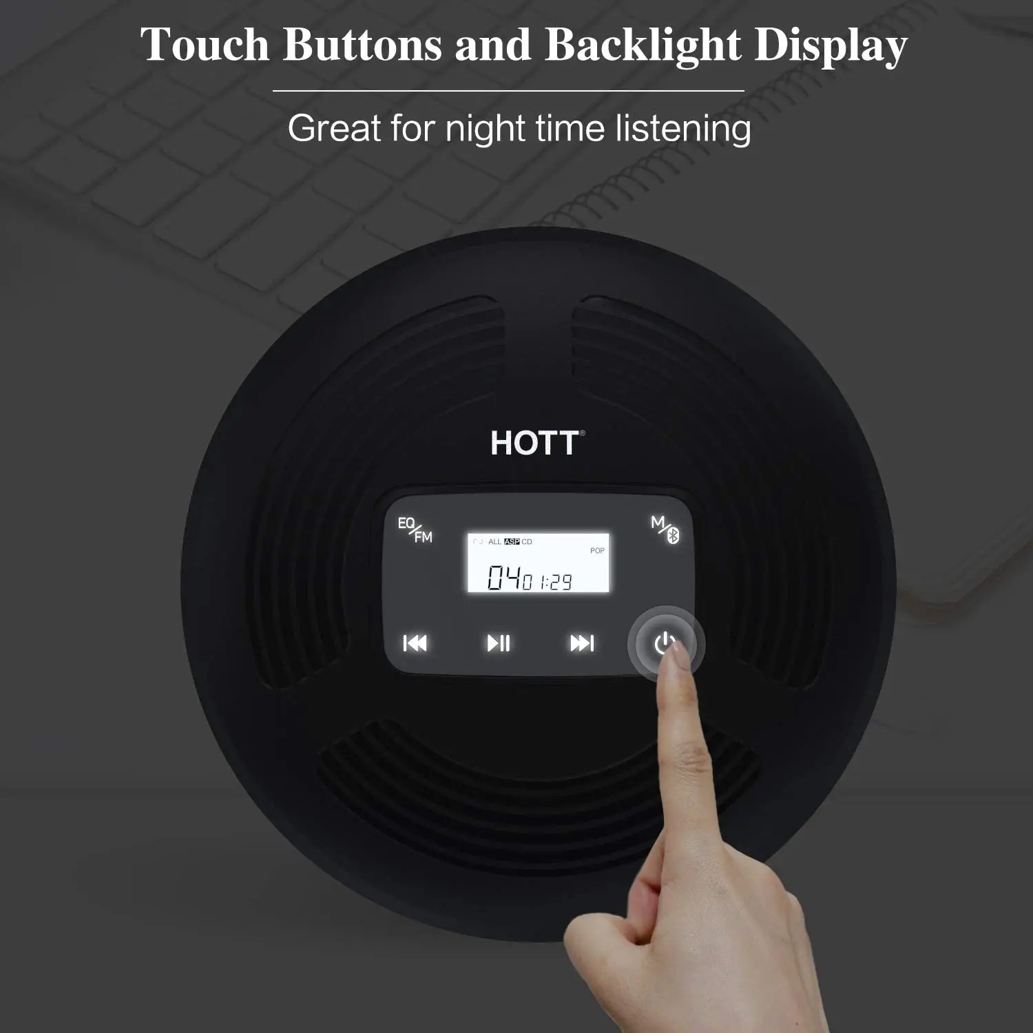 Портативный Перезаряжаемый CD плеер HOTT Bluetooth 5 0 с FM передатчиком сенсорной кнопкой