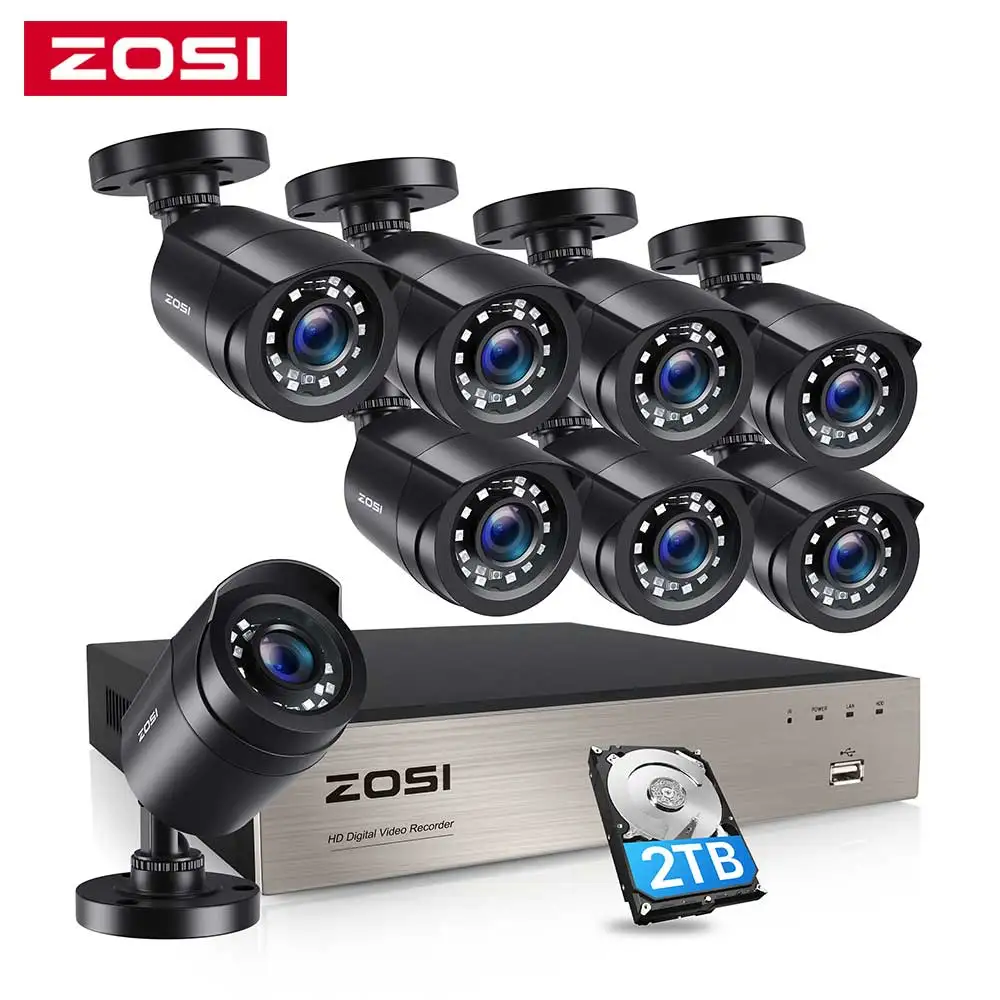 

Система видеонаблюдения ZOSI, 8 каналов, 8x1080P, 2 МП, наружные/внутренние ИК-камеры безопасности, H.265 + HD, DVR