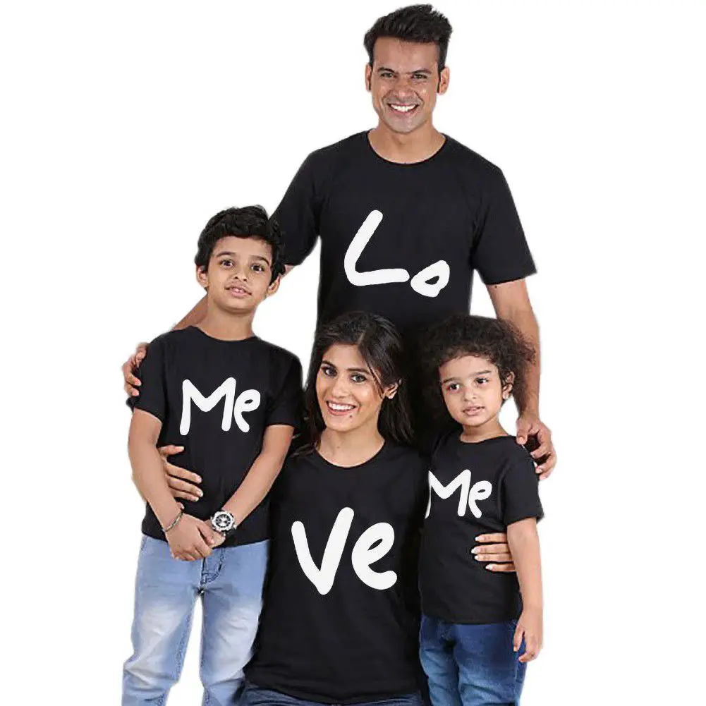 

Baywell Summer Family Look Mother And Daughter Love Me Print Cotton T-shirt Mommy And Me Clothe baby Kids girl boy clothing