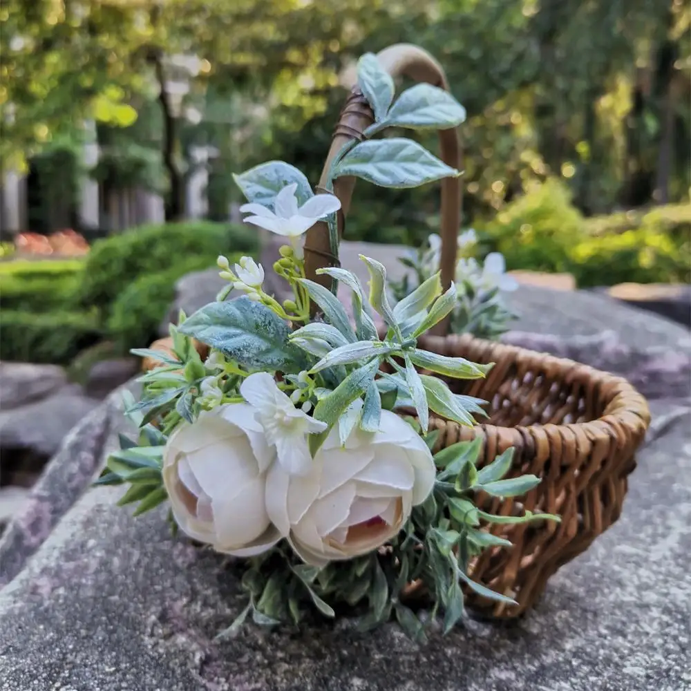 

Корзина для девочек с цветами камелии, корзина для церемоний, контейнер для хранения конфет и конфет, контейнер для карт, украшение вечерние...