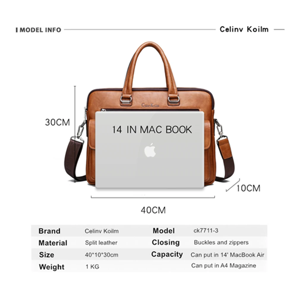 celinv koilm men business bag for 133 inch laptop briefcase bags set handbags high quality leather office bags totes male free global shipping
