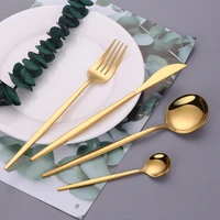 gold stainless steel cutlery set dessert fork spoons knives set fruit forks for kids christmas tableware tea spoon long handle