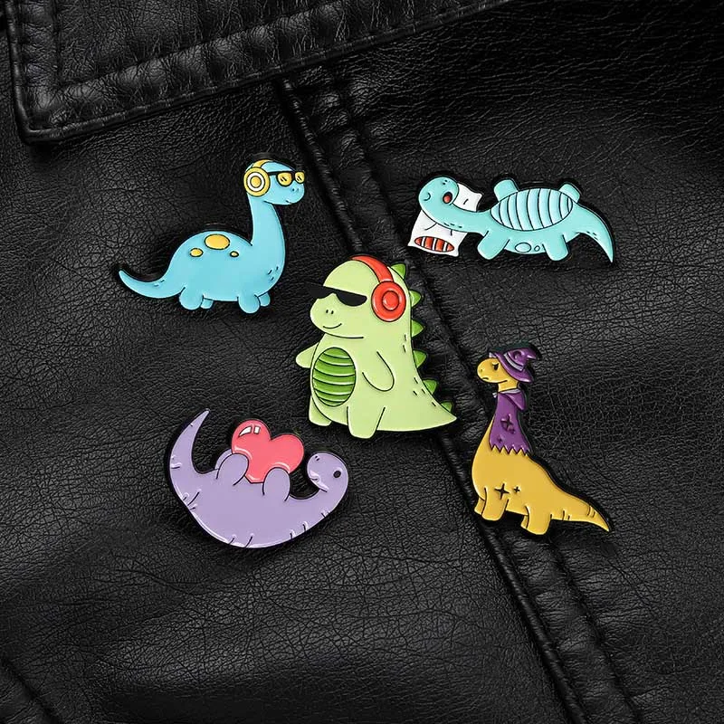 

New Cute Dinosaur Musical Brooch Bag Clothes Backpack Lapel Enamel Pin Badges Cartoon Jewelry Gift For Friend Women Accessories
