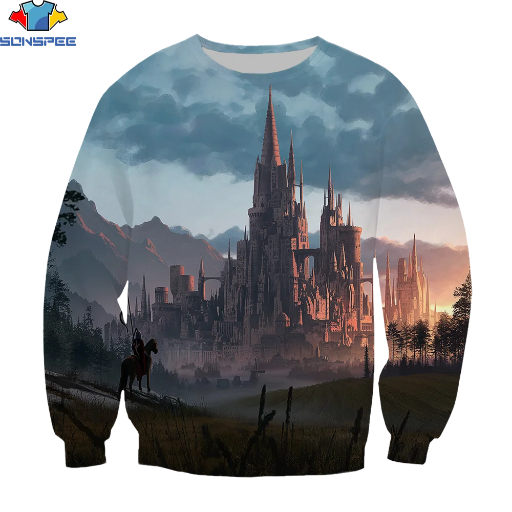 

SONSPEE Men/Women Architecture Print Hoodies Harajuku Gothic Style architecture Sweatshirt Warm Long sleeve Cool Clothing Tops