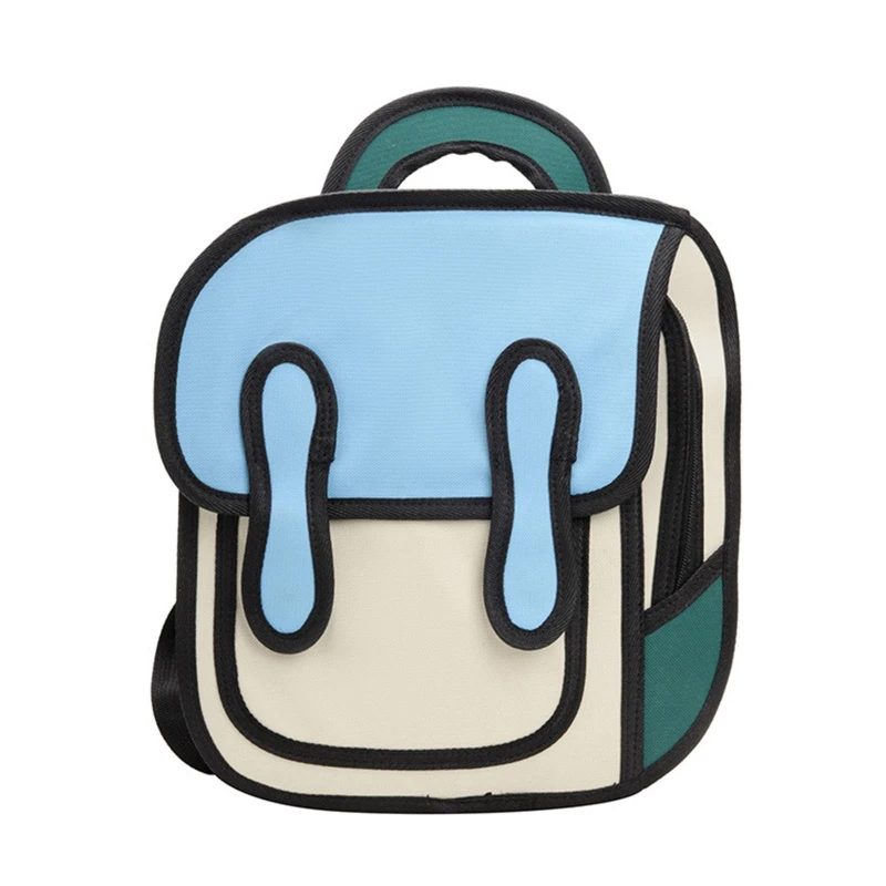 

3D Jump Style 2D Drawing Kids Cartoon Backpack School Comic Bookbag J60D
