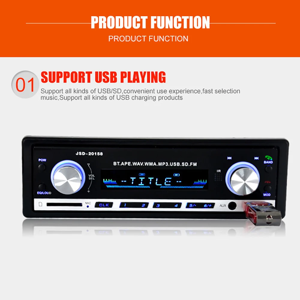 JSD 20158 аудио автомобиля SD USB MP3 MMC WMA авто стерео 1 Din автомобильное радио 12v Bluetooth V2.0 Aux