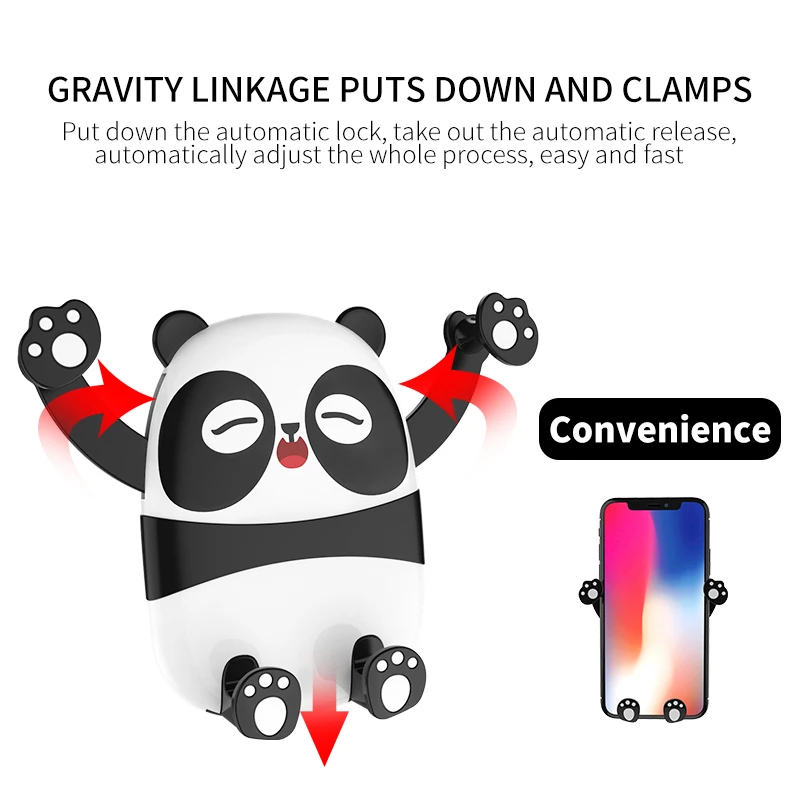

Gravity Bracket Air Outlet Automatic Car Navigation Bracket Panda Cartoon Induction Mobile Phone Car Bracket Phone Accessories