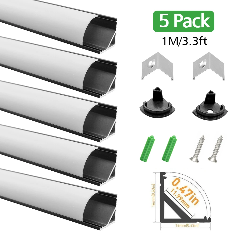 

5 шт., длина 1 метр, V02 светодиодный Алюминий Pprofile v-образной формы черный SilverExtrusion w/молочно-белый чехол для 3528 5050 светодиодный светодиодные полосы света Установка