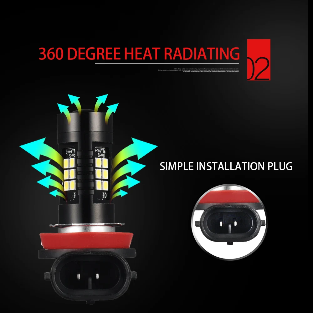 Светодиодная лампа AILEO H8 H11 светодиодная H9 HB3 9006 9005 SMD светильник s 1200лм 6000 К 12 В