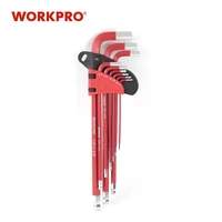 workpro 9pcs red universal hex key wrench set long arm ball point key set metirc