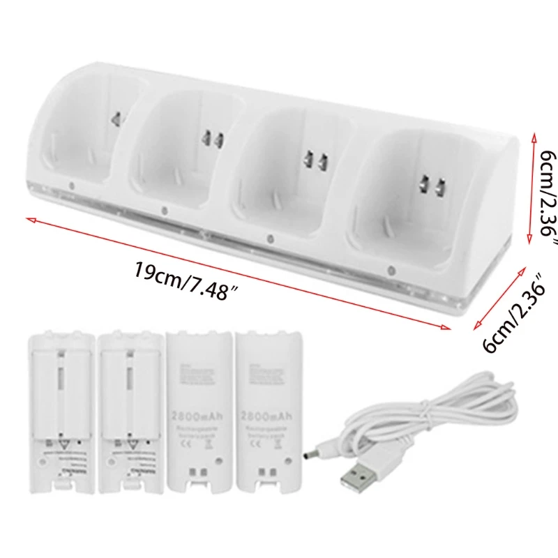 

4-in-1 Charging Station for Wii Remote Controller, Charger with 4 Rechargeable Battery Packs H9EB