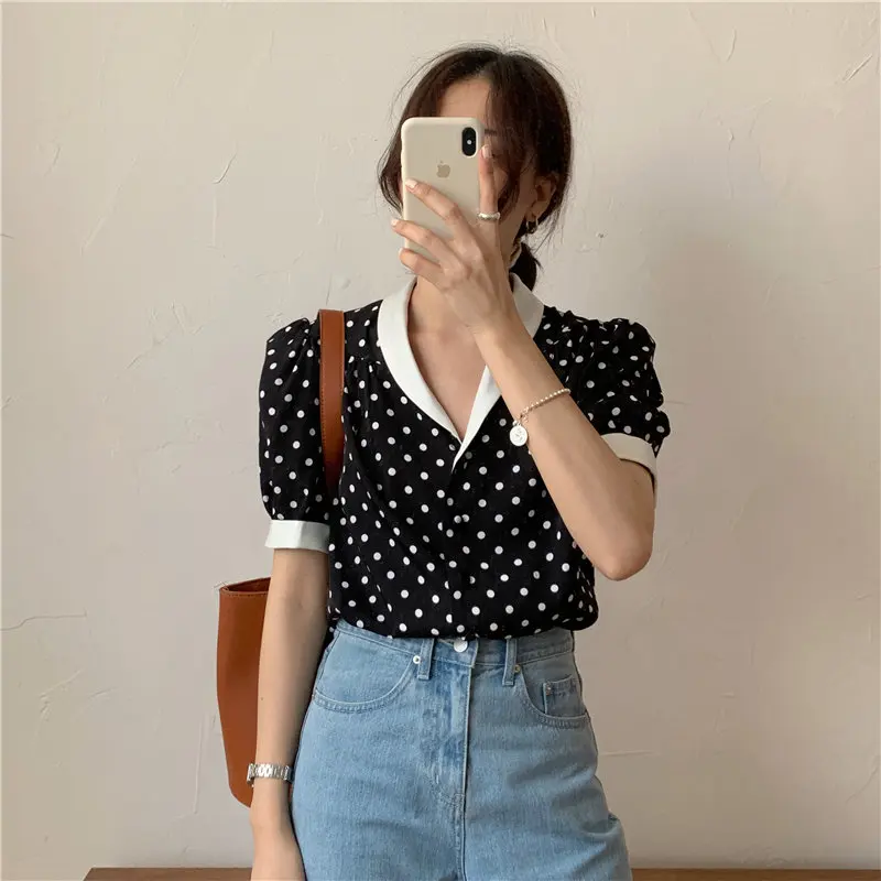 HziriP/шикарная летнее в горошек блузка стиле ретро для девочек 2020