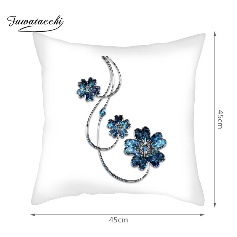 

Fuwatacchi Dark Blue Floral Printed Cushion Cover Flower Photo Decorative Pillowcase for Home Decor Sofa Seat Couch Pillow Cover