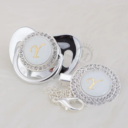 LY-9-1 0-6MM MIYOCAR Золото Rhinestone имя инициалы Письмо Y Элегантный Серебряный bling соска и пустышка Клип BPA бесплатно пустышка bling SGS пройти LY-1 - Цвет: LY-9-1 0-6MM