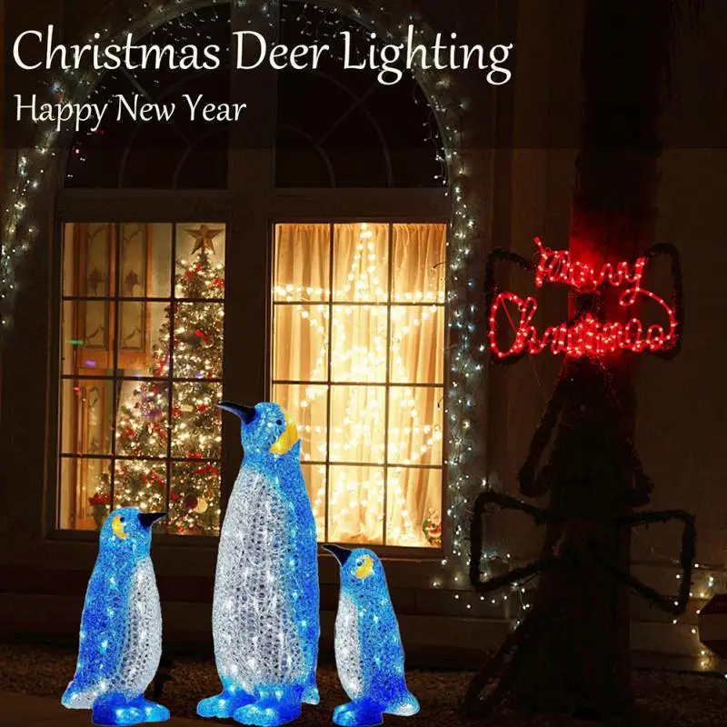 

Christmas Penguin Lights Button Battery Powered Glowing Penguin Stand Pile For Outdoor Courtyard Luminous Garden Decoration