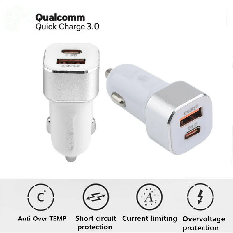 QC3.0 5V 2A и Type C PD Быстрая зарядка двойное автомобильное usb устройство для зарядки