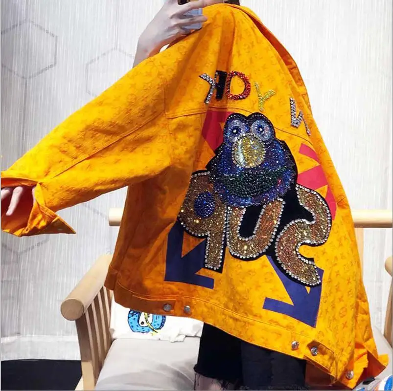 

new women's jean jacket loose letters heavy industry thin personalized hot drilling jacket women's spring and autumn wild top