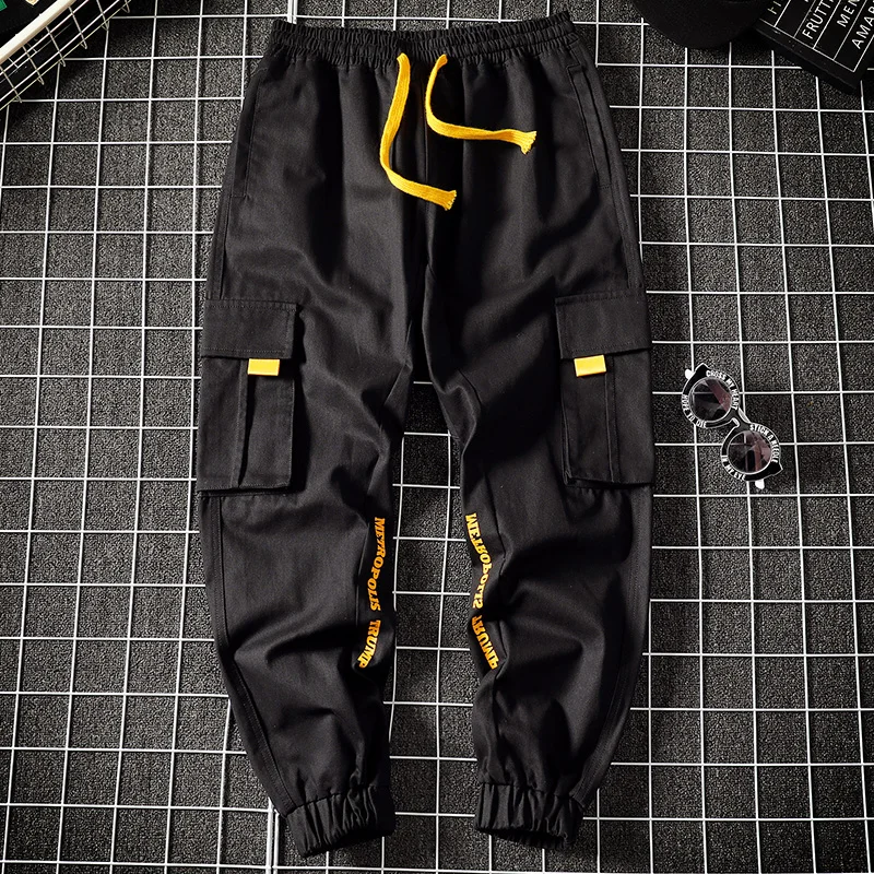 2022 Autumn Men Ribbons Pants Streetwear Cargo Hip Hop Joggers Overalls Fashions Baggy Pockets Trousers | Мужская одежда