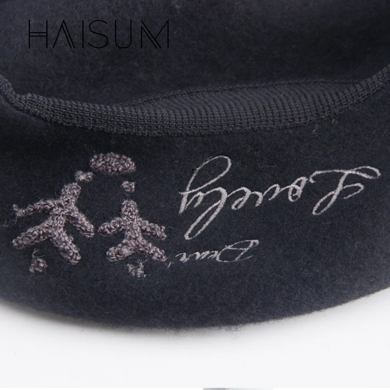 2018 женский шерстяной настоящий Зимний новый трендовый берет с вышивкой Дамская