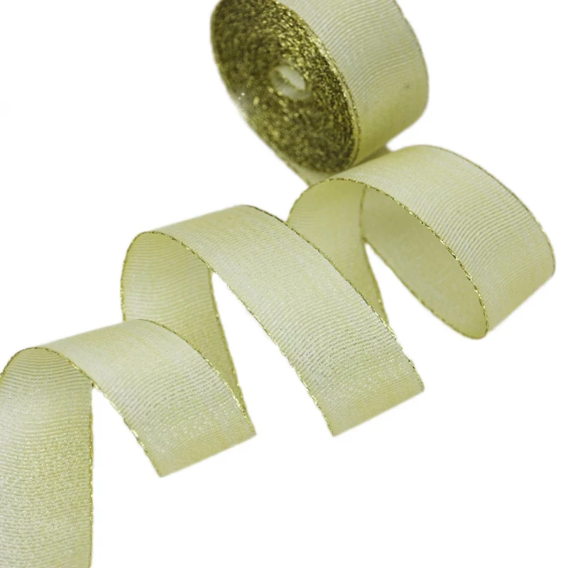 (10 ярдов/партия) 25 мм белая золотая атласная лента кружевная высококачественная