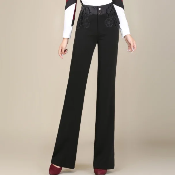 Брендовые весенние женские брюки для дам элегантные широкие с вышивкой прямые