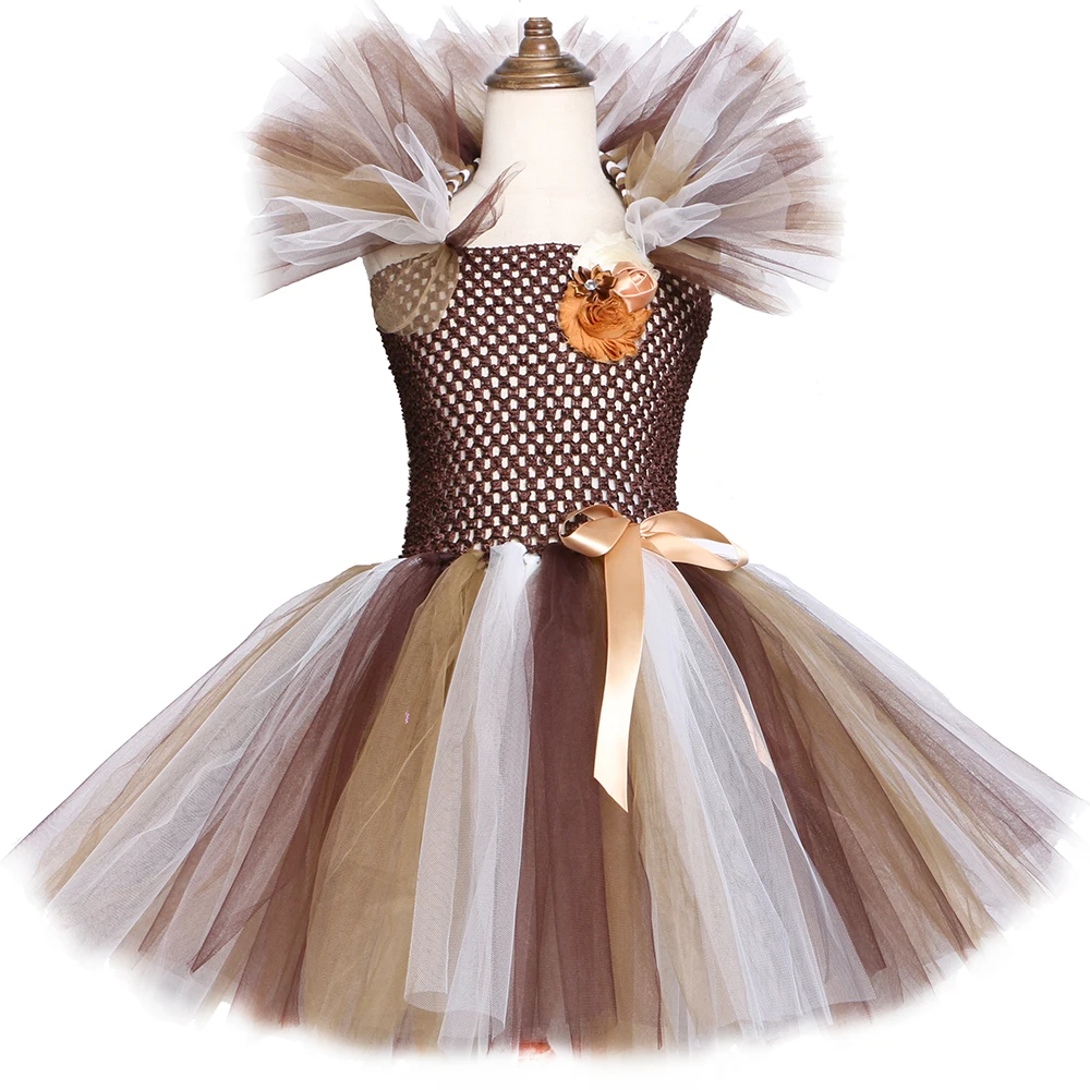 

Girl Lion Tutu Dress Brown Animal Children Kid Girls Birthday Party Dress Children Halloween Cosplay Animal Dress Costumes 1-12Y