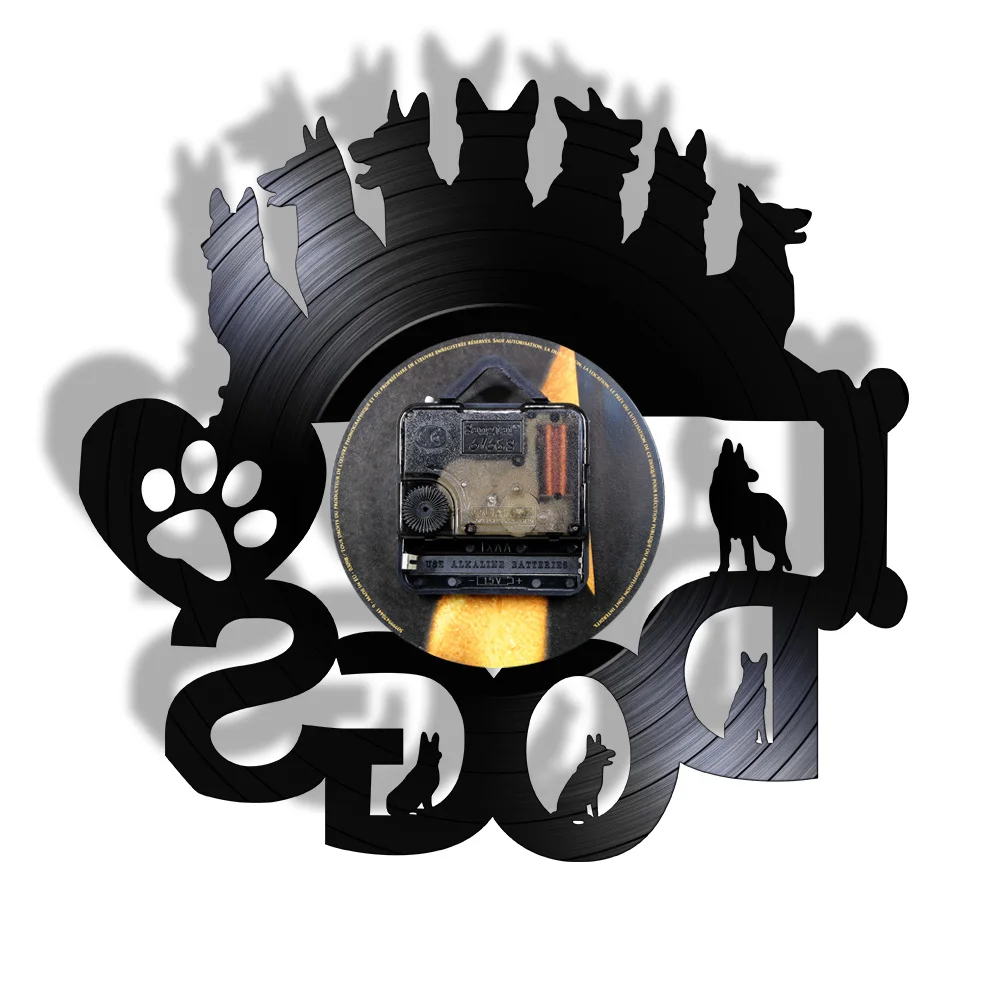 I Love Dogs Romantic Dog Quote Vinyl Record Disco Wall Clock Puppy Silhouette Laser Cut Handicraft Art Home Decor | Дом и сад