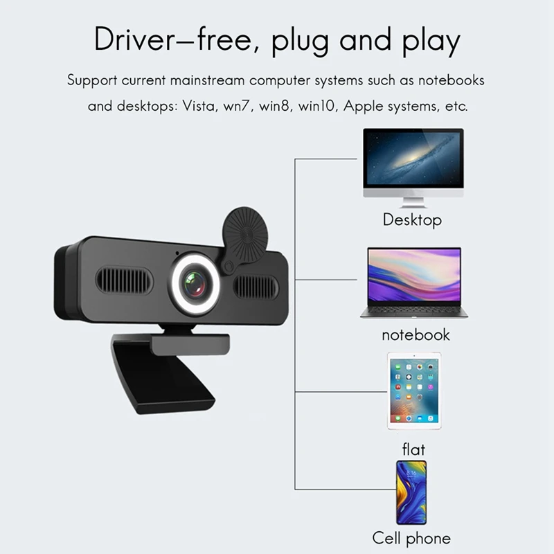 

C360 Computer Camera Auto Focus Home Office USB Drive-Free Fill Light Microphone Conference Live Teaching Webcam