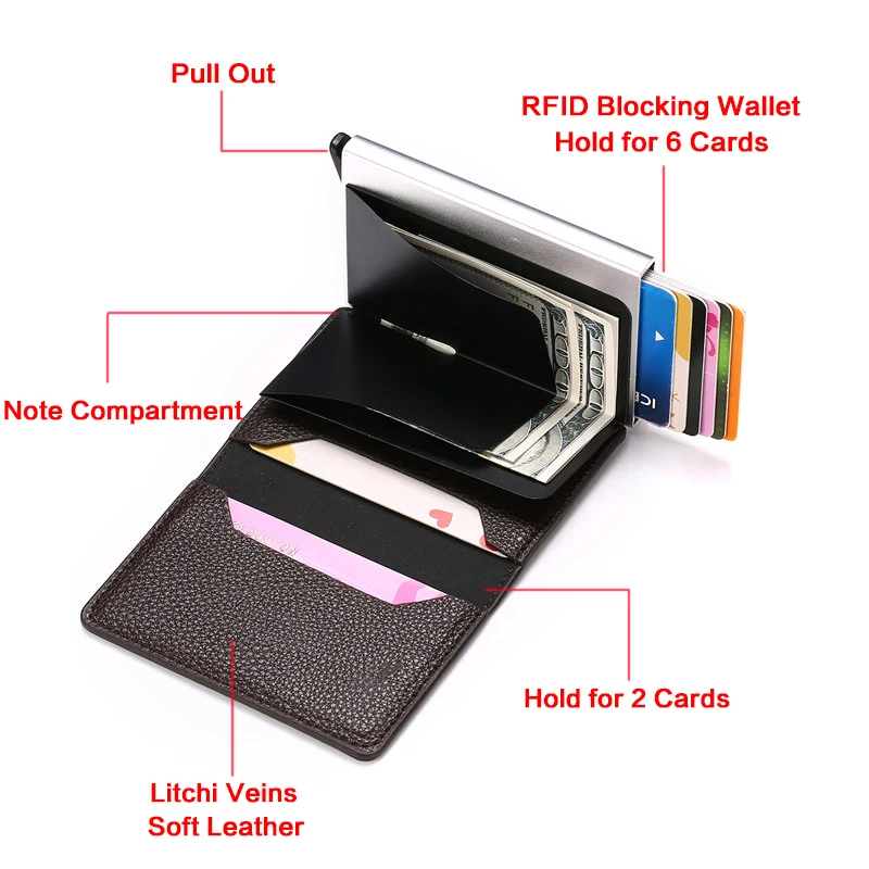 BYCOBECY RFID кошелек личи мягкий кожаный чехол для карт Защита информации безопасный