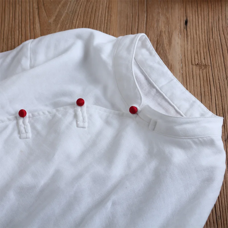 

New Spring Women Blouse Chinese Style Stand Collar Literary vintage Long Sleeve White Shirt Women