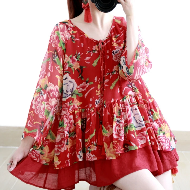 Женские пляжные рубашки большого размера в этническом стиле хиппи бохо Мори