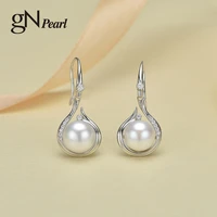 gn pearl 925 sterling silver zirconia drop earrings hook gnpearl fine jewelry genuien 9 10mm white freshwater pearl earring
