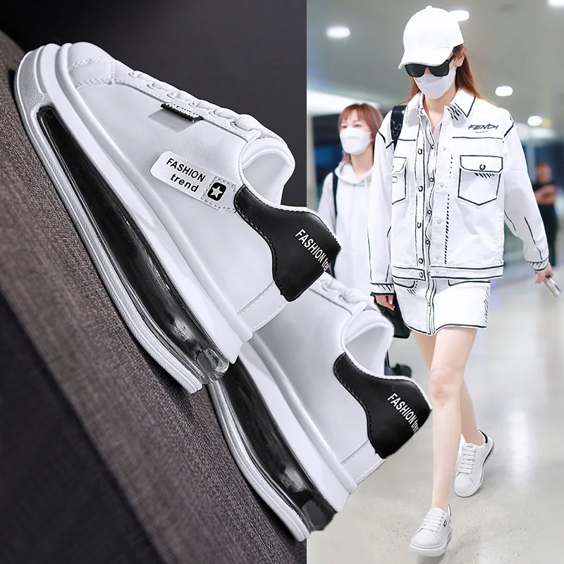 

2021 Air cushion white shoes Fashion Women casual shoes Breathable Outdoor Sneakers Rubber Thick bottom Damping vulcanized shoes
