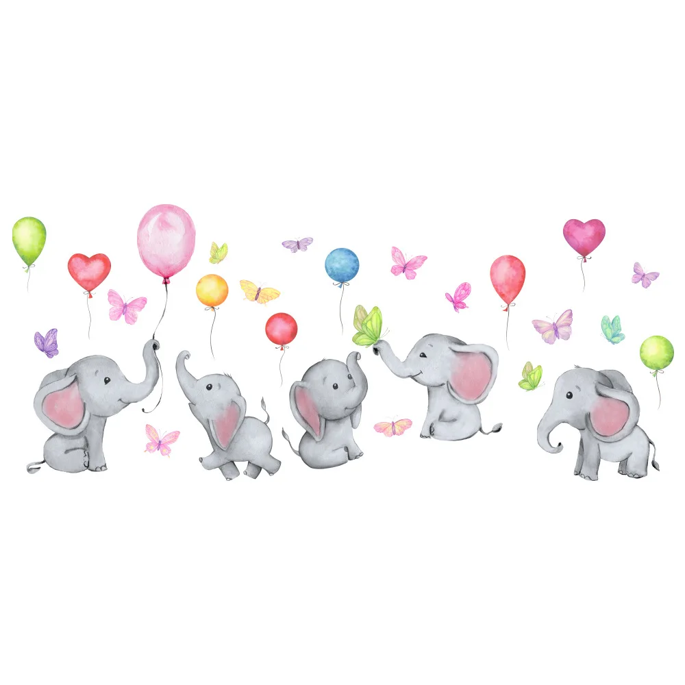 

New Cartoon Elephant Balloon Butterfly Decorative Wall Paste Children Room Living Room Bedroom Study Decorative Stickers 2021