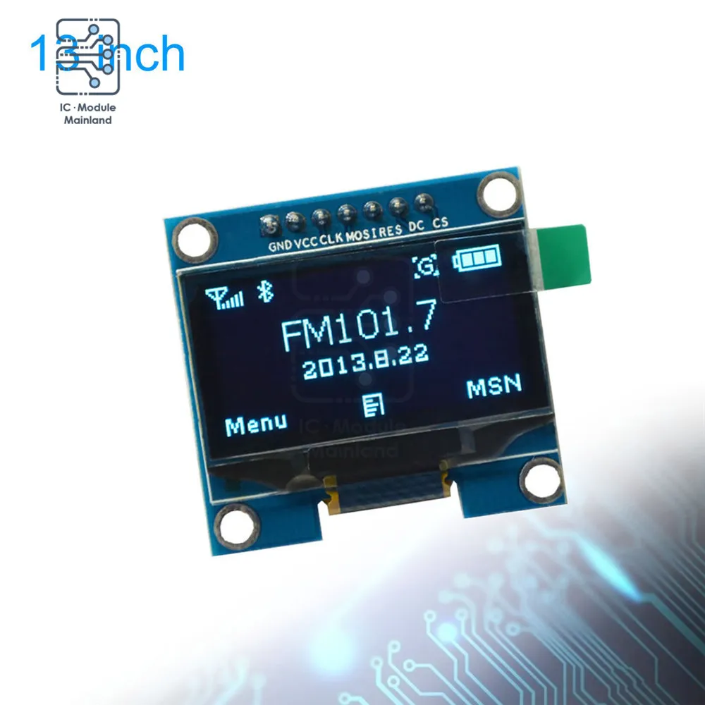 

1.3 inch 7PIN OLED Display Module 128x64 Resolution White Blue Colour OLED Screen for Arduino IIC I2C SPI Serial Interface Board