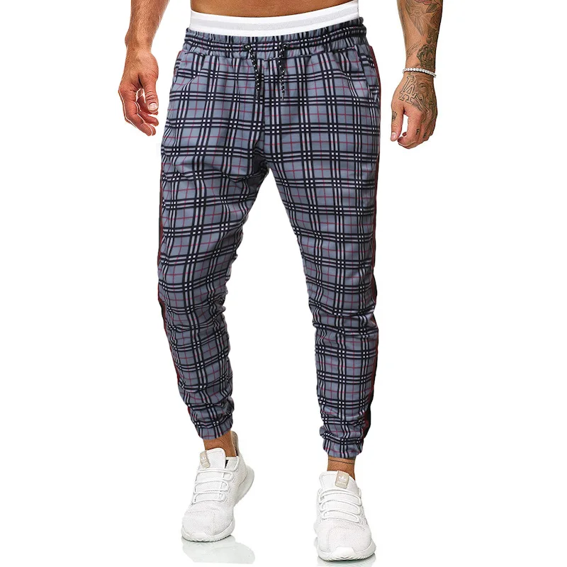 

Spring And Autumn Mid-Waist And Small Feet Lace-Up Sweatpants European And American Men's Plaid Casual Pants Fashion Trousers