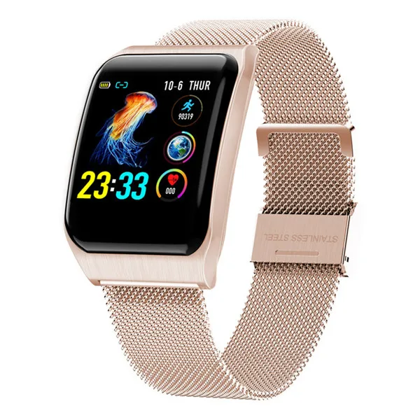 Rose Gold F9 Смарт-часы для мужчин IP68 водонепроницаемый стальной чехол с ремешком монитор сердечного ритма и артериального давления 200 мАч батарея спортивные Смарт-часы - Цвет: Rose Gold