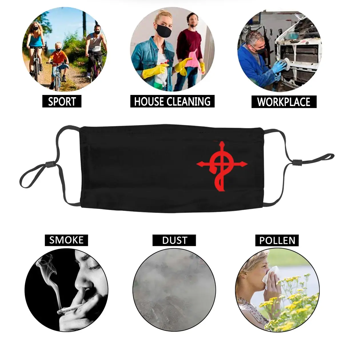 

Unisex Adult Fullmetal Alchemist Logo Face Mask Anti Dust Classic Anime Brotherhood Protection Respirator Reusable Mouth-Muffle