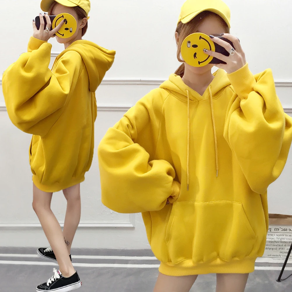 

Harajuku style autumn Solid long sleeve oversized hoodie women o-neck female winter sweatshirt casual chic pullovers sweatshirts