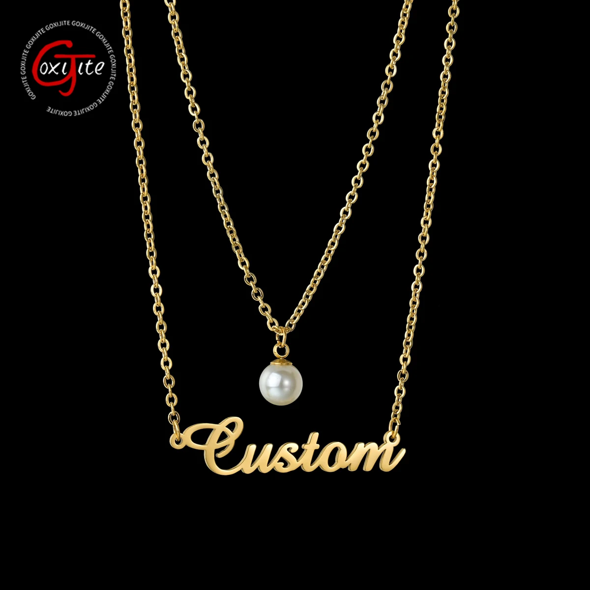 

Ожерелье Goxijite женское с имитацией под жемчуг, элегантное Двухслойное ожерелье с именем под заказ, Ювелирное Украшение в подарок