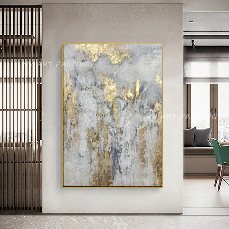 

Золотая фольга серый современный скандинавский принт Большие размеры 100% ручная работа масляная живопись на холсте искусство Классическая ...